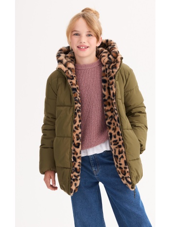 ζεστό καπιτονέ μπουφάν διπλής όψης με κουκούλα