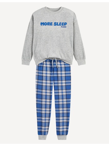 πιτζάμα με μήνυμα και παντελόνι με καρό σχέδιο