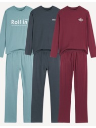 σετ 3 βαμβακερές πιτζάμες με σχέδιο στο στήθος