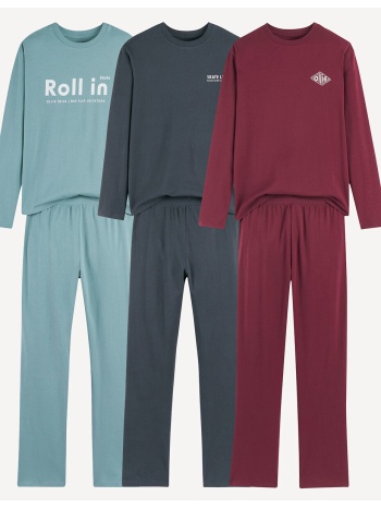 σετ 3 βαμβακερές πιτζάμες με σχέδιο στο στήθος