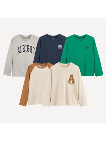 σετ 5 εκτυπωμένα t-shirts με μακριά μανίκια