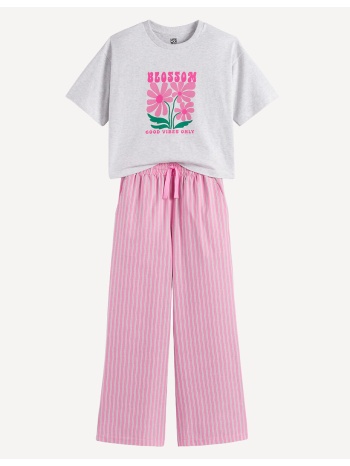 βαμβακερή πυτζάμα με t-shirt και ριγέ παντελόνι σε προσφορά