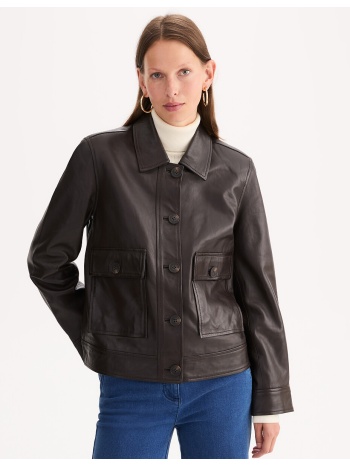 κοντό μπουφάν από δέρμα με κουμπωτό κλείσιμο