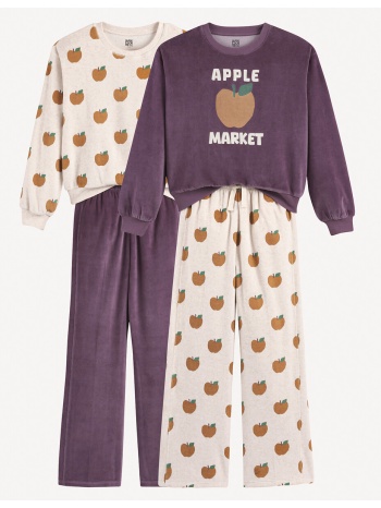 σετ 2 βελούδινες πυτζάμες με μοτίβο μήλων