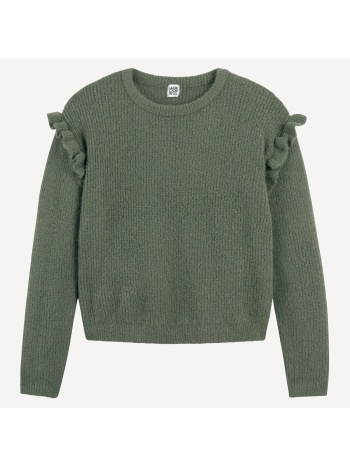 λεπτό πλεκτό με στρογγυλή λαιμόκοψη και βολάν