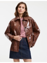 μεσαίου μήκους μπουφάν από γυαλιστερό συνθετικό δέρμα με κουμπιά