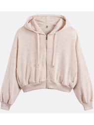 κοντή ζακέτα με φερμουάρ και κουκούλα