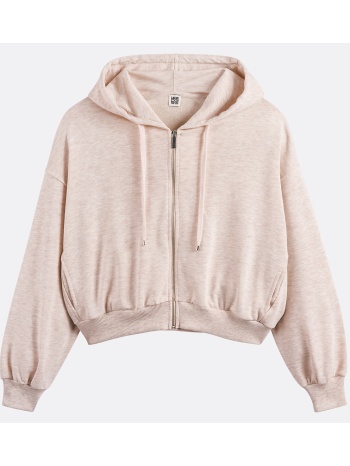 κοντή ζακέτα με φερμουάρ και κουκούλα