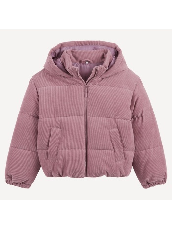 ζεστό καπιτονέ μπουφάν με κουκούλα από βελούδο κοτλέ