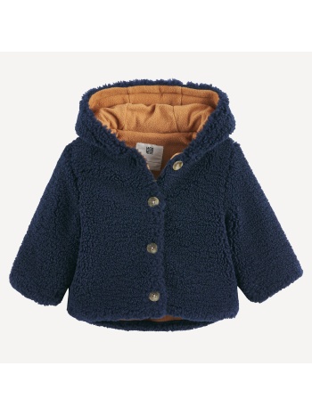 ζεστό παλτό από sherpa με κουκούλα και φλις επένδυση