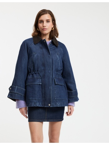 denim παρκά με φερμουάρ και κοτλέ γιακά