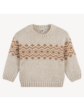 πουλόβερ με στρογγυλή λαιμόκοψη και σχέδιο ζακάρ
