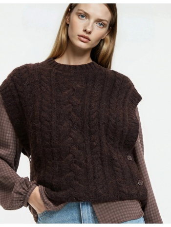 πλεκτή μπλούζα χωρίς μανίκια με στρογγυλή λαιμόκοψη και