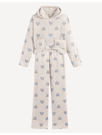 πιτζάμα με μακριά μανίκια από φλις με στάμπα καρδιές