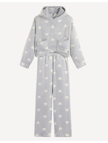 πιτζάμα με μακριά μανίκια από φλις με στάμπα καρδιές