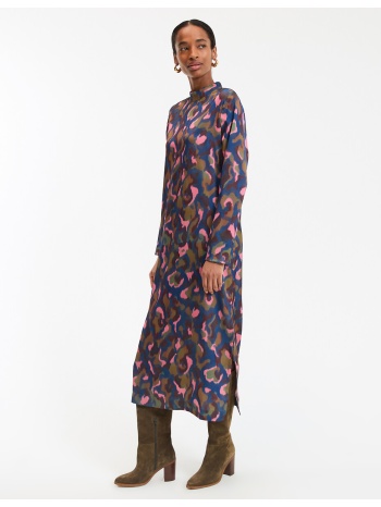 ίσια μακριά φόρεμα με στάμπα και μακριά μανίκια