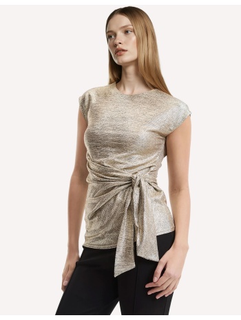 λαμέ μπλούζα με ντραπέ όψη και κοντά μανίκια