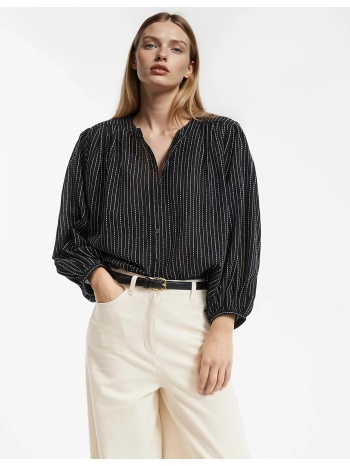 ριγέ πουκάμισο με γιακά μάο και μανίκια 3 4