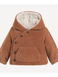 ζεστό παλτό με κουκούλα από βελούδο με επένδυση sherpa