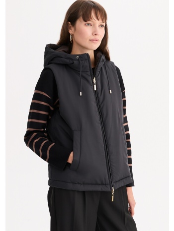 αμάνικο μπουφάν διπλής όψης με κουκούλα