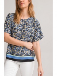 κοντομάνικη φλοράλ μπλούζα με στρογγυλή λαιμόκοψη