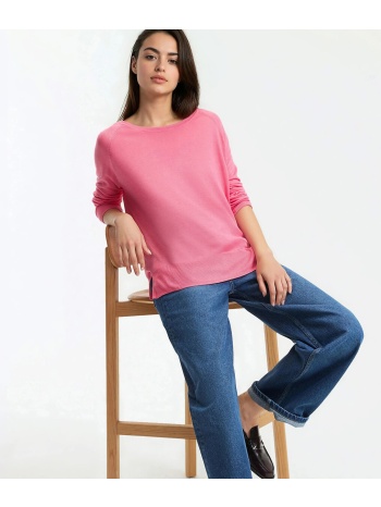 μακρυμάνικο πλεκτό με λεπτή πλέξη και στρογγυλή λαιμόκοψη