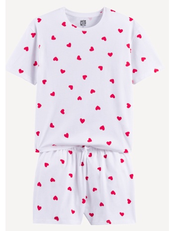 πυζάμα σορτσάκι με στάμπα καρδιές από βαμβάκι