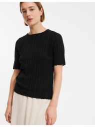 πλεκτή μπλούζα με στρογγυλή λαιμόκοψη και κοντά μανίκια σε πουαντέλ ύφανση