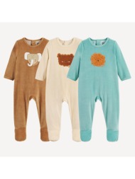 σετ 3 βελούδινες πιτζάμες με σχέδιο ζώα