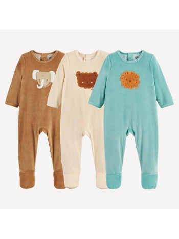 σετ 3 βελούδινες πιτζάμες με σχέδιο ζώα