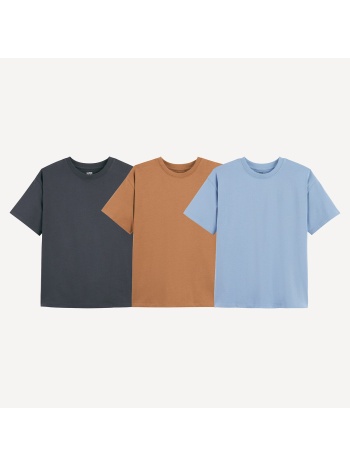 σετ 3 κοντομάνικα μπλουζάκια με στρογγυλή λαιμόκοψη