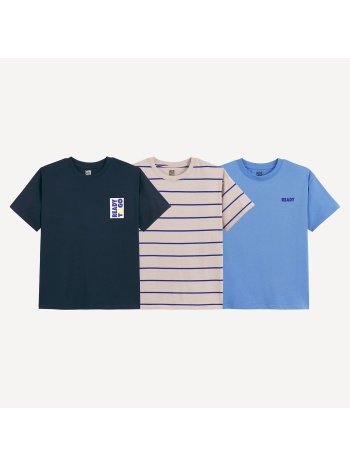 σετ 3 τυπωμένα μπλουζάκια με στρογγυλή λαιμόκοψη και κοντά