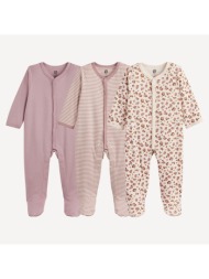 σετ 3 μονόχρωμες πιτζάμες ολόσωμες από βαμβάκι