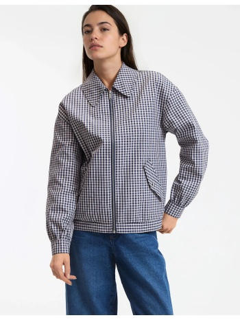 κοντό μπουφάν με φερμουάρ και καρό σχέδιο