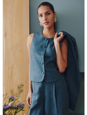 κοντό εφαρμοστό γιλέκο κοστουμιού από λινό