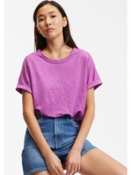 λινή μπλούζα με στρογγυλή λαιμόκοψη