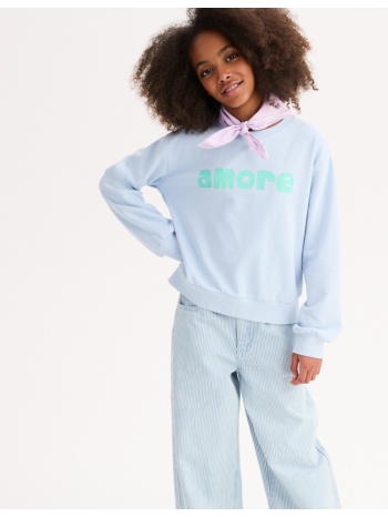 φούτερ από φανέλα με στρογγυλή λαιμόκοψη και κείμενο amore