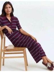 μακρύ ίσιο πλεκτό ριγέ φόρεμα με κοντά μανίκια