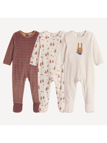 σετ 3 ολόσωμες πιτζάμες βελουτέ