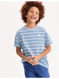 φαρδύ ριγέ μπλουζάκι με στρογγυλή λαιμόκοψη και κοντά μανίκια