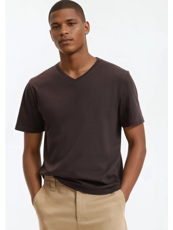 κοντομάνικο βαμβακερό t-shirt με v λαιμόκοψη