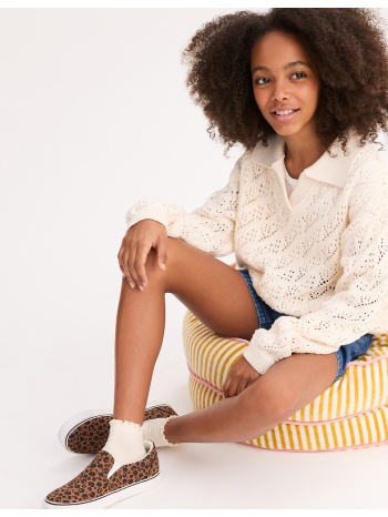 πουλόβερ με γιακά πόλο από λεπτή διάτρητη πλέξη