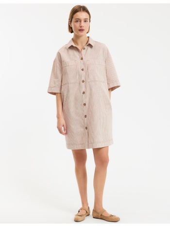 κοντό φαρδύ φόρεμα με ρίγες από βαμβάκι