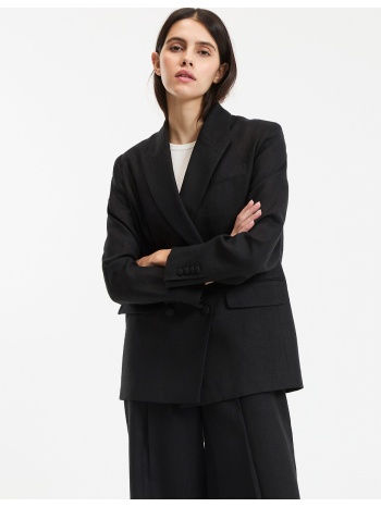 σταυρωτό σακάκι σε φαρδιά γραμμή από λινό