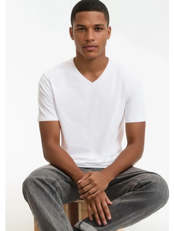 κοντομάνικο βαμβακερό t-shirt με v λαιμόκοψη