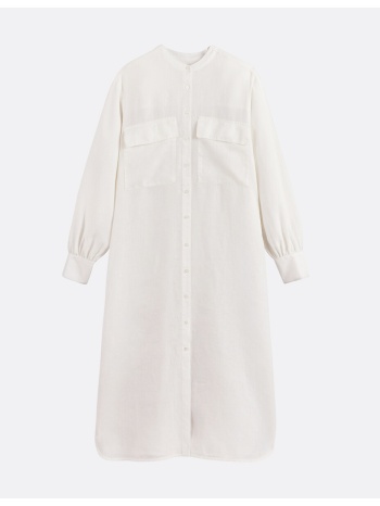 μακρύ ίσιο φόρεμα από λινό με μακριά μανίκια