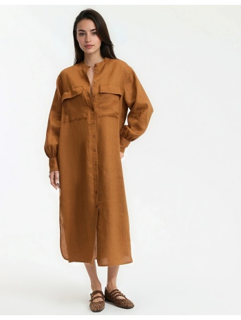 μακρύ ίσιο φόρεμα από λινό με μακριά μανίκια