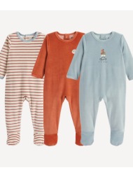 σετ 3 ολόσωμες πιτζάμες από βελούδο