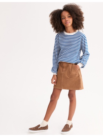 πλεκτή ριγέ μπλούζα με στρογγυλή λαιμόκοψη και διάτρητο