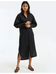 μακρύ λινό σεμιζιέ φόρεμα με μακριά μανίκια